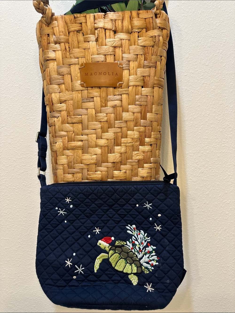 Vera Bradley Navy Christmas Quilted Crossbody with Embroidered Turtle